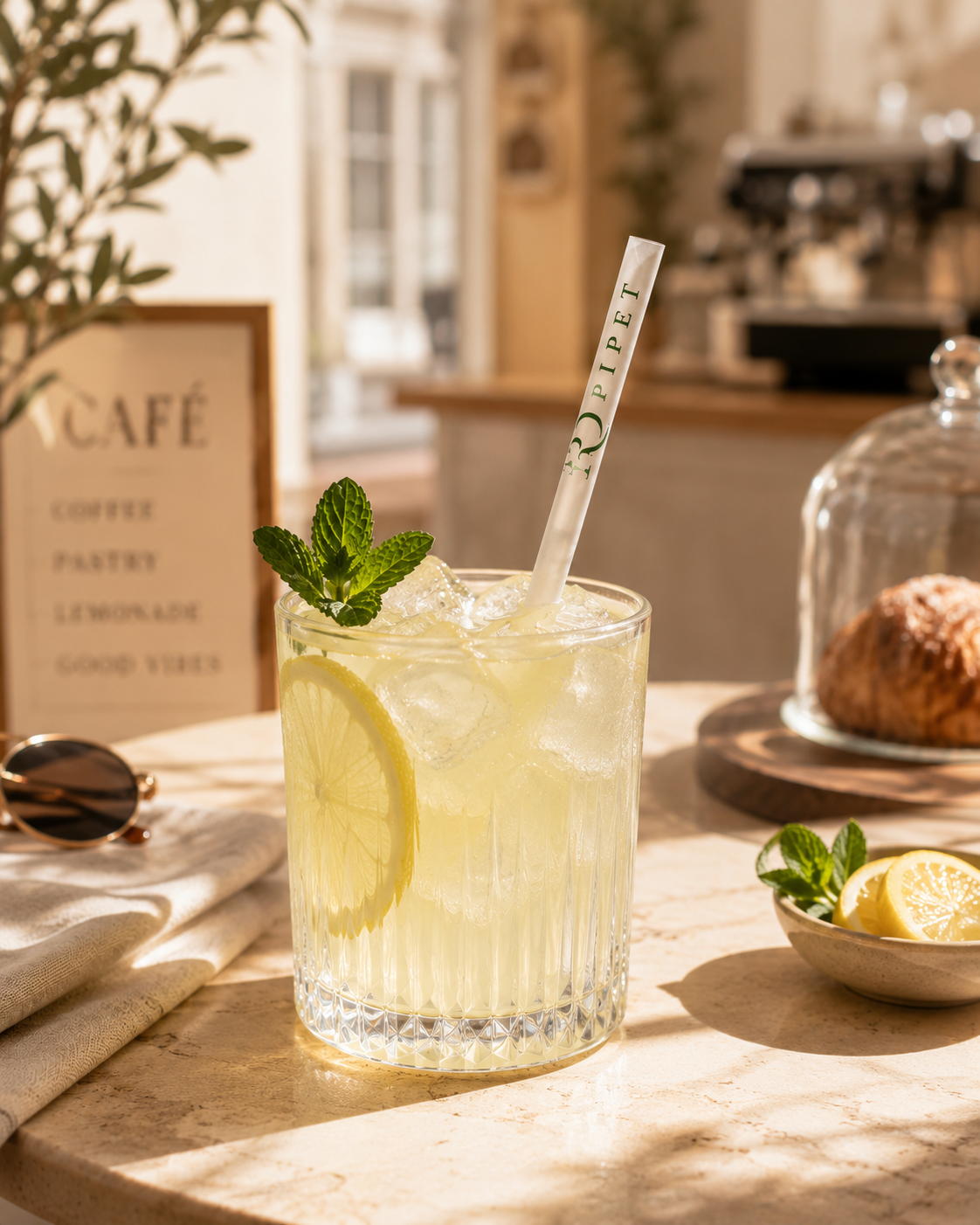 Bodrum kafe için logo baskılı açık renk pipetli içecek servisi